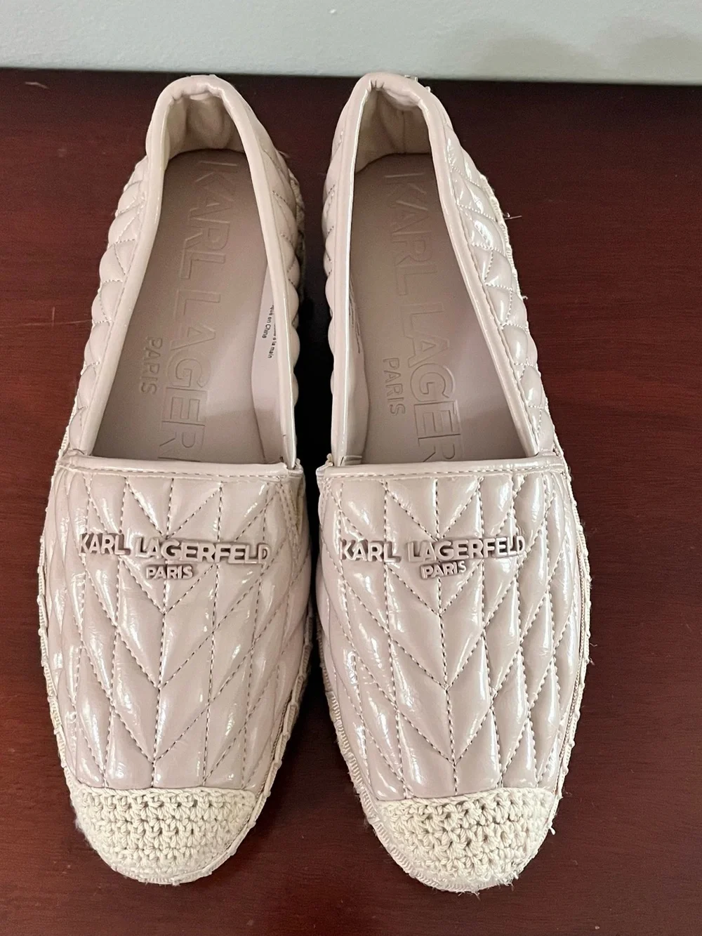 Karl Lagerfeld Desta Quilted Leather Slip-On Espadrille Platform Flats 7  New